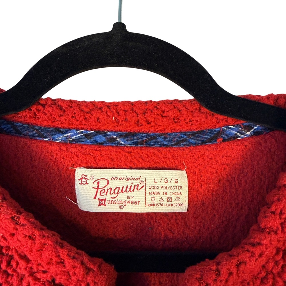 Original Penguin Mens Red Sherpa Fleece Quarter Snap Pullover Sweater Large - Picture 4 of 5